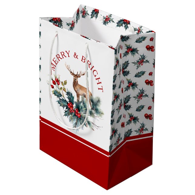 Sac Cadeau Moyen Cerf brun à couronne de Noël (Dos Angle)