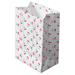 Sac Cadeau Moyen Cerise mignonne Cerises esthétiques Motif Blanc