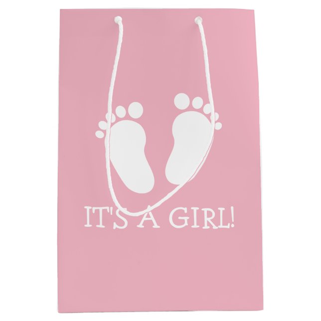 Sac Cadeau Moyen C'est une fille mignonne bébé pieds babyshower fêt (Devant)