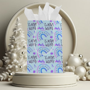 Sac Cadeau Moyen Chaleureux Arcs de Noël rose et bleu