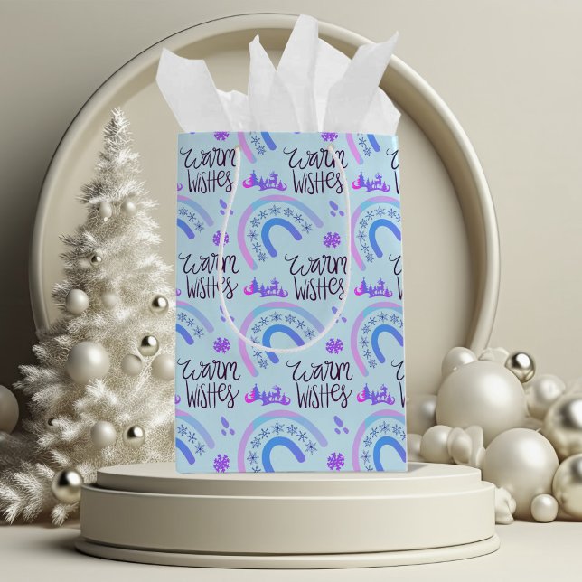 Sac Cadeau Moyen Chaleureux Arcs de Noël rose et bleu (Créateur téléchargé)