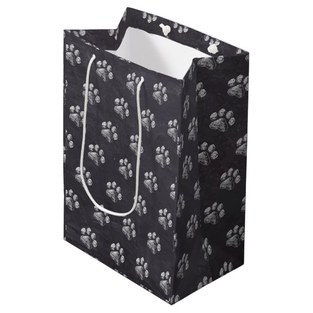 Sac Cadeau Moyen Chalkboard - Pawty Chiot - Empreinte de patte d'an (Devant Angle)