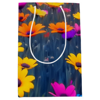 Sac Cadeau Moyen Champ Coloré De Fleurs