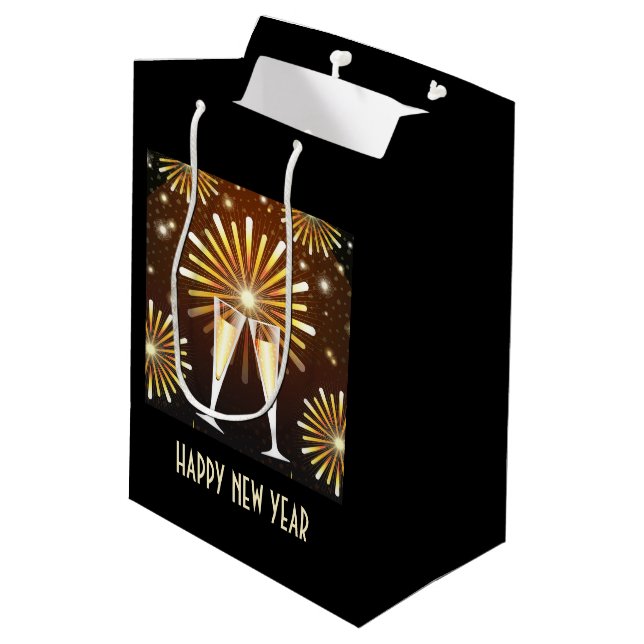 Sac Cadeau Moyen Champagne et feux d'artifice Nouvel An (Dos Angle)