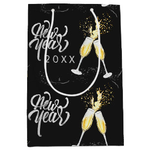 Sac Cadeau Moyen Champagne Gold Black Verre Confetti Modern Me