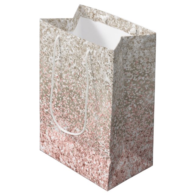 Sac Cadeau Moyen Champagne Or rose blanc brillant Parties scintilla (Devant Angle)