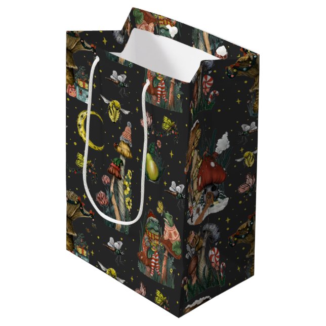 Sac Cadeau Moyen Champignons noirs Whims Joyeux Noël Goth Medi (Devant Angle)