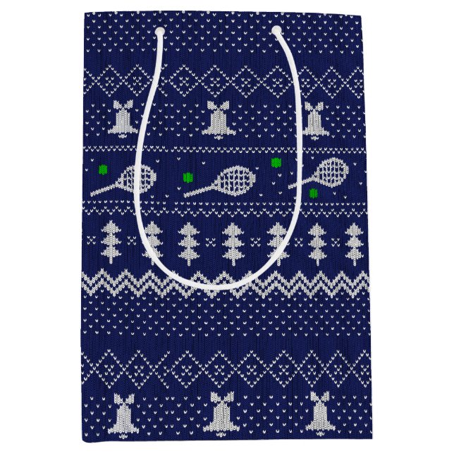 Sac Cadeau Moyen Chandail de Noël de Tennis Motif nu bleu (Devant)