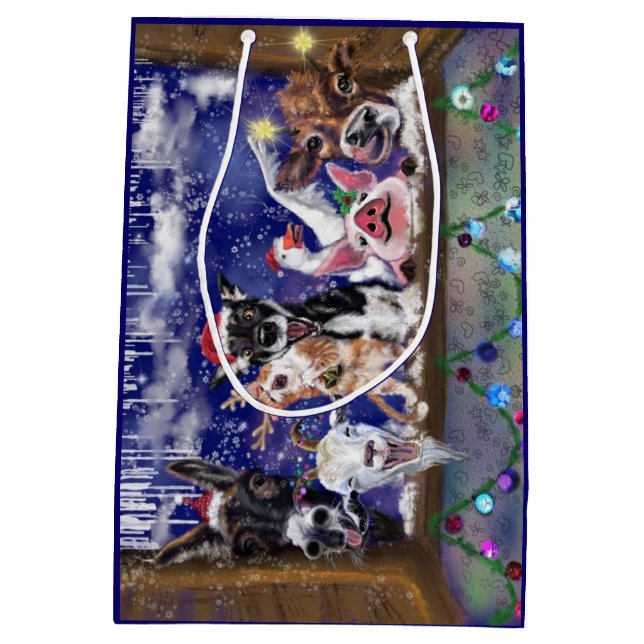 Sac Cadeau Moyen Chanson de Noël - Fête des animaux - Heureux - (Dos)