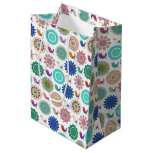 Sac Cadeau Moyen Chanter Bird et Mandala Cute Folk Art Motif
