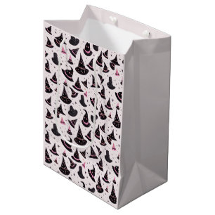 Sac Cadeau Moyen Chapeaux de sorcière noirs et roses étoiles rose H