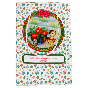 Sac Cadeau Moyen Chariot de fleurs et rennes de Noël vintage adorab