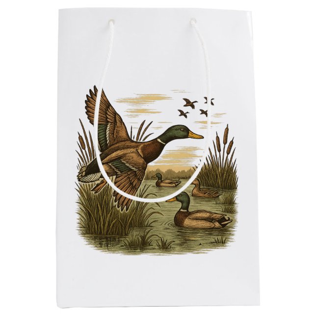 Sac Cadeau Moyen Chasse-Rétro-Volant-Colvert (Devant)