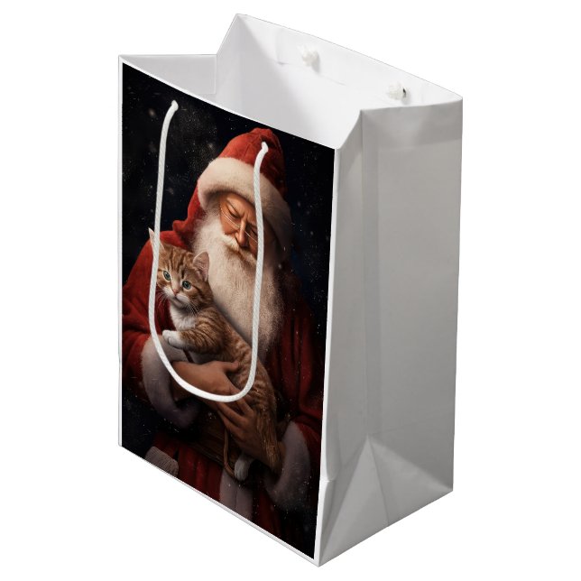 Sac Cadeau Moyen Chat abyssinien avec Noël Festif du Père Noël (Devant Angle)