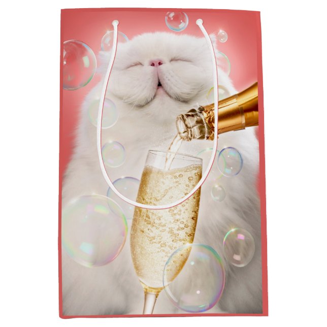 Sac Cadeau Moyen Chat au Champagne (Devant)
