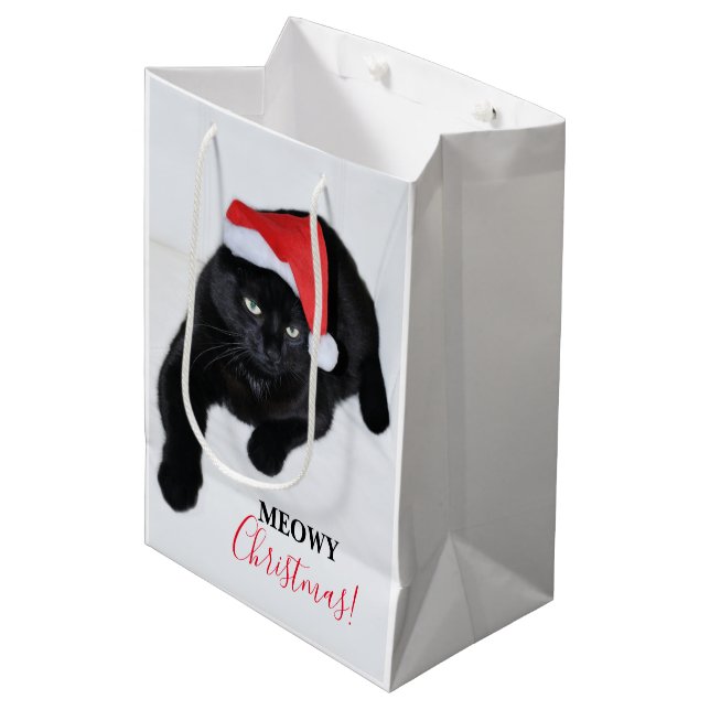 Sac Cadeau Moyen Chat avec le casquette rouge de Père Noël (Devant Angle)