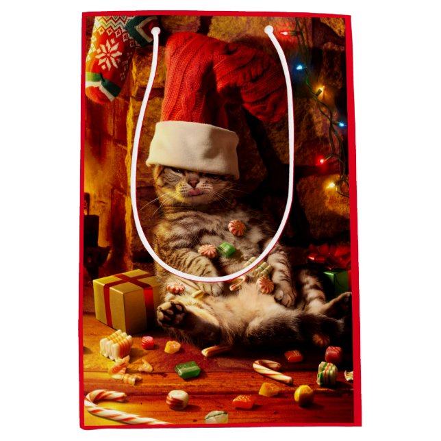 Sac Cadeau Moyen Chat avec prise sur la tête (Devant)