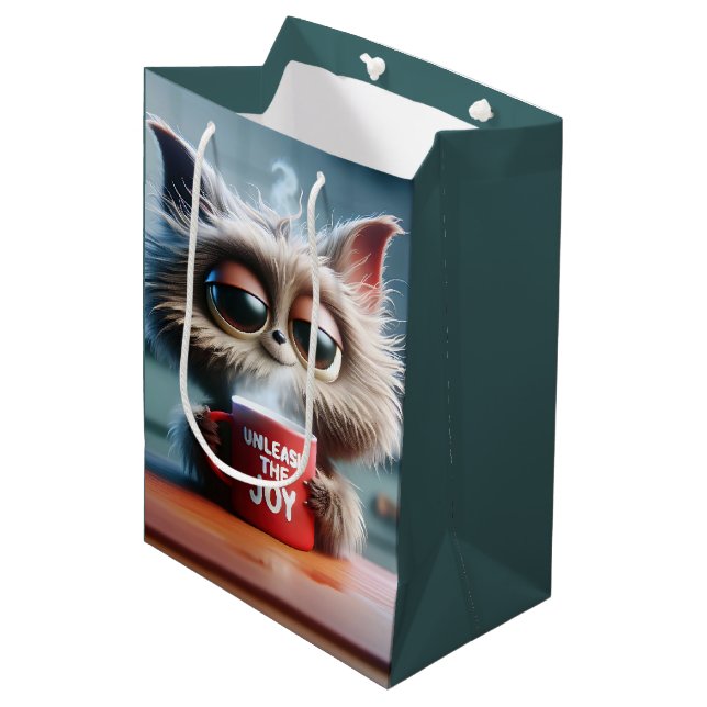 Sac Cadeau Moyen Chat d'anniversaire avec texte amusant sur un mug  (Devant Angle)