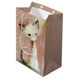 Sac Cadeau Moyen Chat en peinture feuille d'or rose terracotta