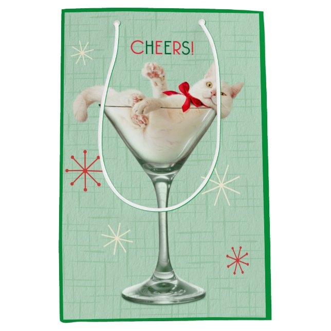 Sac Cadeau Moyen Chat en verre Martini (Devant)