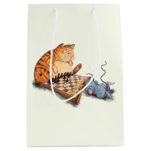 Sac Cadeau Moyen Chat et souris Jouer aux échecs Dessin drôle