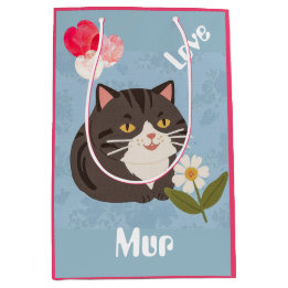 Sac Cadeau Moyen Chat gris mignon personnalisé avec Mur et Amour