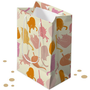 Sac Cadeau Moyen Chat moderne Motif rose orange Pêche