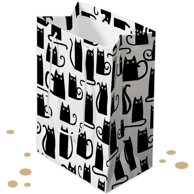 Sac Cadeau Moyen Chat noir amusant (Fun lucky black cat pattern gift bag for animal lovers)