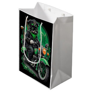 Sac Cadeau Moyen Chat noir conduite vélo St. Patrick's Day