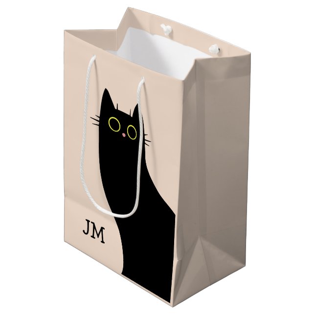 Sac Cadeau Moyen Chat noir mignon dans le style Mid Century (Devant Angle)