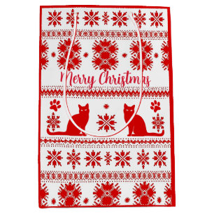Sac Cadeau Moyen Chat nordique rouge assis Noël