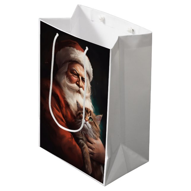 Sac Cadeau Moyen Chat Perse avec Noël Festif du Père Noël (Devant Angle)