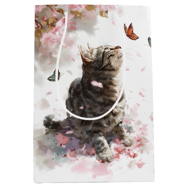 Sac Cadeau Moyen Chat Sakura et Papillons (11) (Devant)