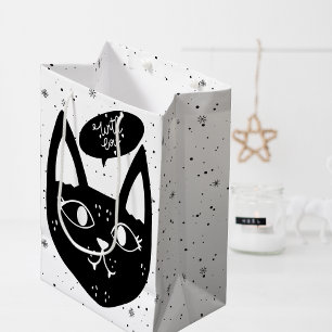Sac Cadeau Moyen Chat scandinave disant avec amour noir et blanc
