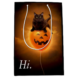 Sac Cadeau Moyen Chat sur le ballon d'Halloween