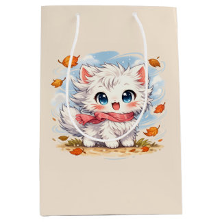 Sac Cadeau Moyen Chaton Kawaii de la Brise d'Automne – Chat d'Autom