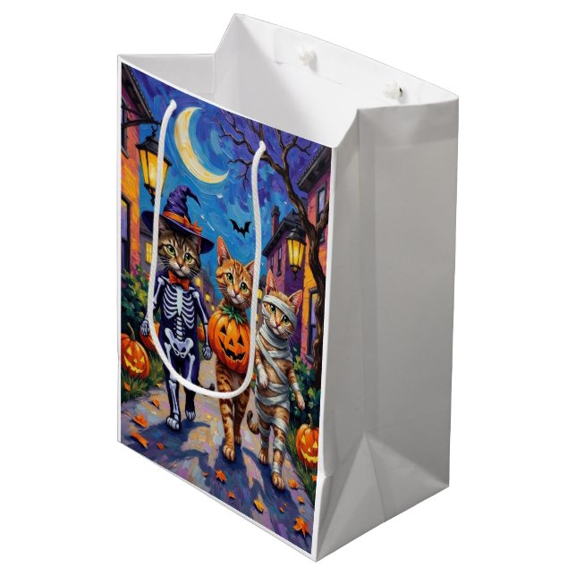 Sac Cadeau Moyen Chats abyssiniens - Trick ou traitement en Hallowe (Devant Angle)