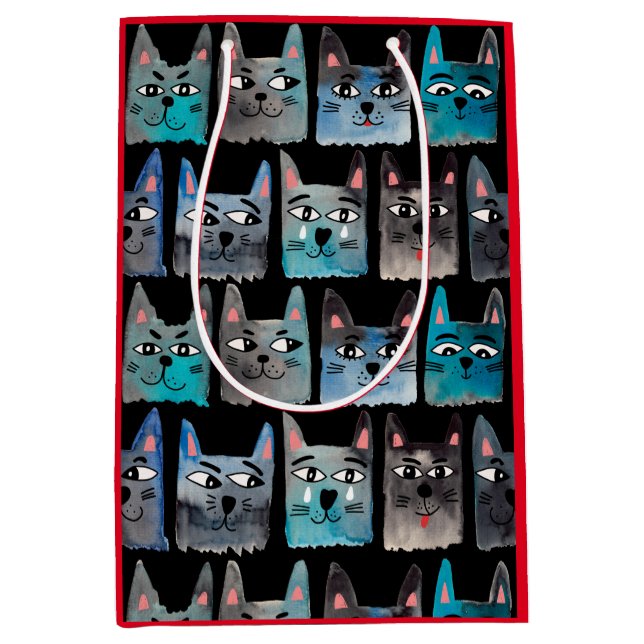 Sac Cadeau Moyen Chats bleus (Devant)