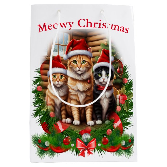 Sac Cadeau Moyen Chats de Noël (Devant)