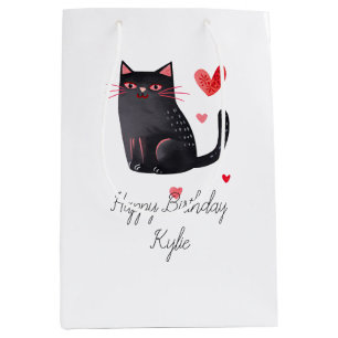 Sac Cadeau Moyen Chats noirs roses Coeurs Anniversaire