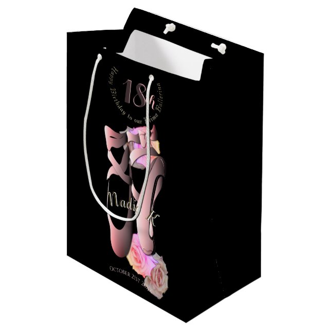 Sac Cadeau Moyen Chaussures Ballerina Pink Toe Noir (Devant Angle)