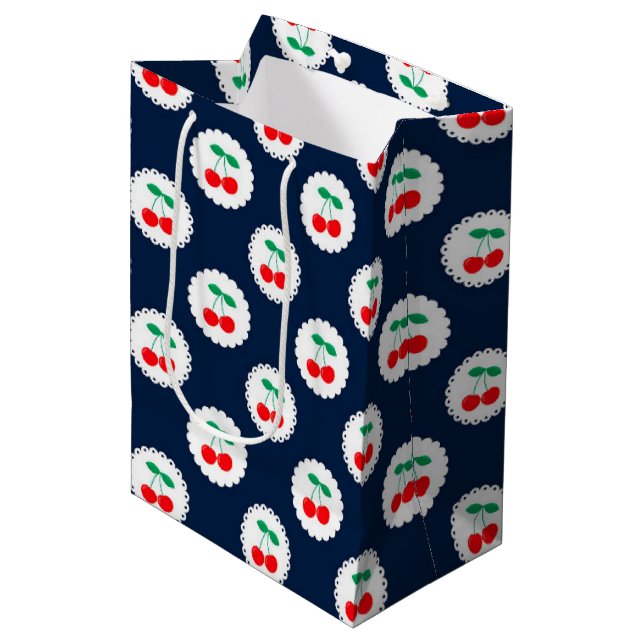 Sac Cadeau Moyen Cherry Motif - Retro Fruit Cadeau & Décor (Devant Angle)