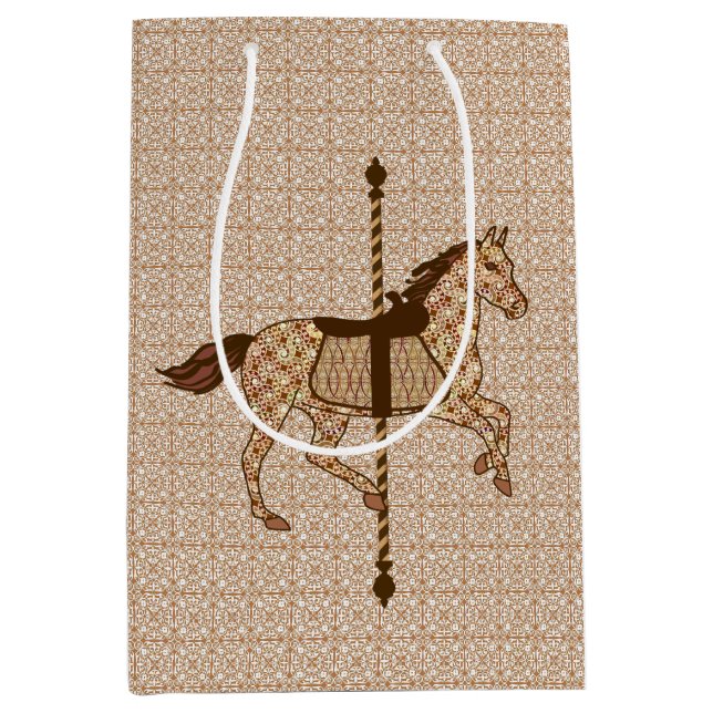 Sac Cadeau Moyen Cheval de carrousel - Chocolat Brown et Tan (Devant)