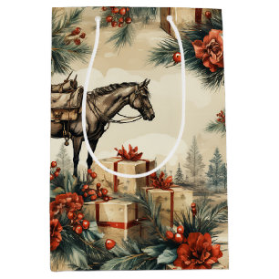 Sac Cadeau Moyen Cheval vintage Western Cowboy Noël