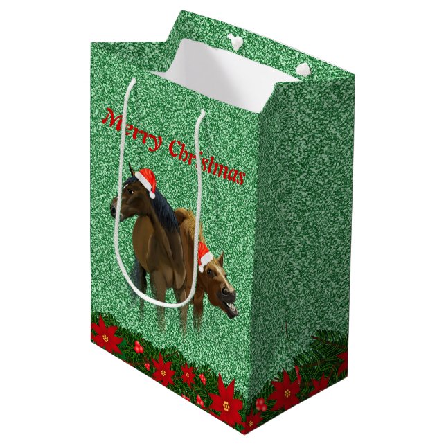 Sac Cadeau Moyen Chevaux de Parties scintillant étincelants avec No (Devant Angle)