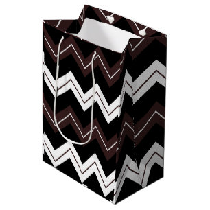Sac Cadeau Moyen Chevron rayé noir blanc marron