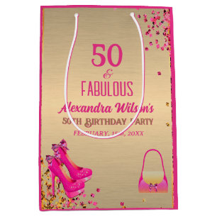 Sac Cadeau Moyen Chic 50& Fabuleux talons hauts Or Hot rose Parties