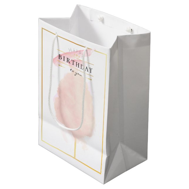 Sac Cadeau Moyen Chic Aquarelle Cotton Candy Anniversaire (Devant Angle)