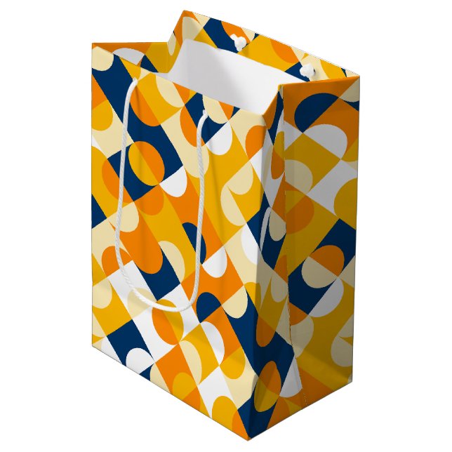 Sac Cadeau Moyen Chic Bleu Bleu Soleil Cercles Jaunes Cercles Art M (Devant Angle)