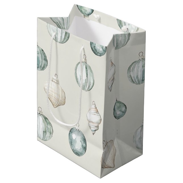 Sac Cadeau Moyen Chic Blue Cream Beach Océan Noël (Devant Angle)